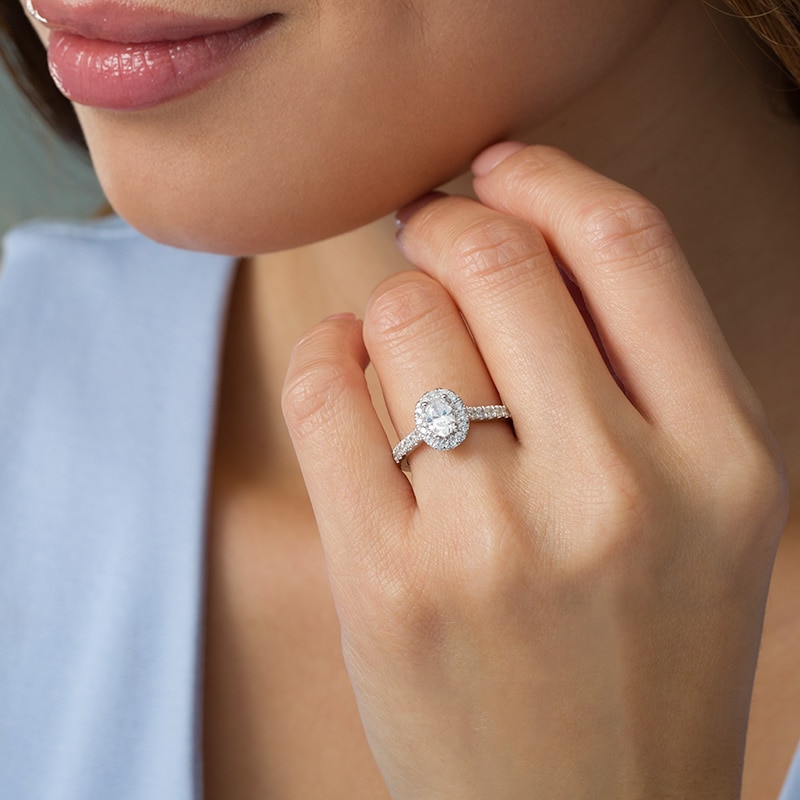 Main Image 2 of Previously Owned - Love's Destiny by Peoples 1 CT. T.W. Oval Diamond Frame Engagement Ring in 14K White Gold (I/SI2)