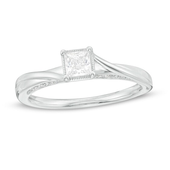 Previously Owned - 1/2 CT. T.w. Princess-Cut Diamond Twist Shank Vintage-Style Engagement Ring in 14K White Gold