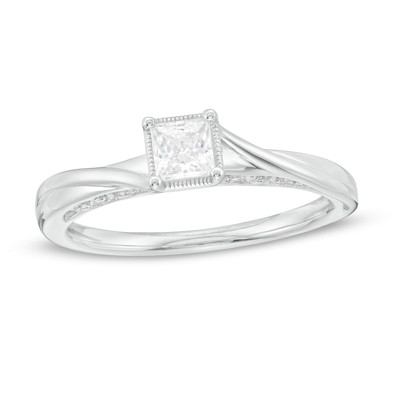 Main Image 1 of Previously Owned - 1/2 CT. T.W. Princess-Cut Diamond Twist Shank Vintage-Style Engagement Ring in 14K White Gold
