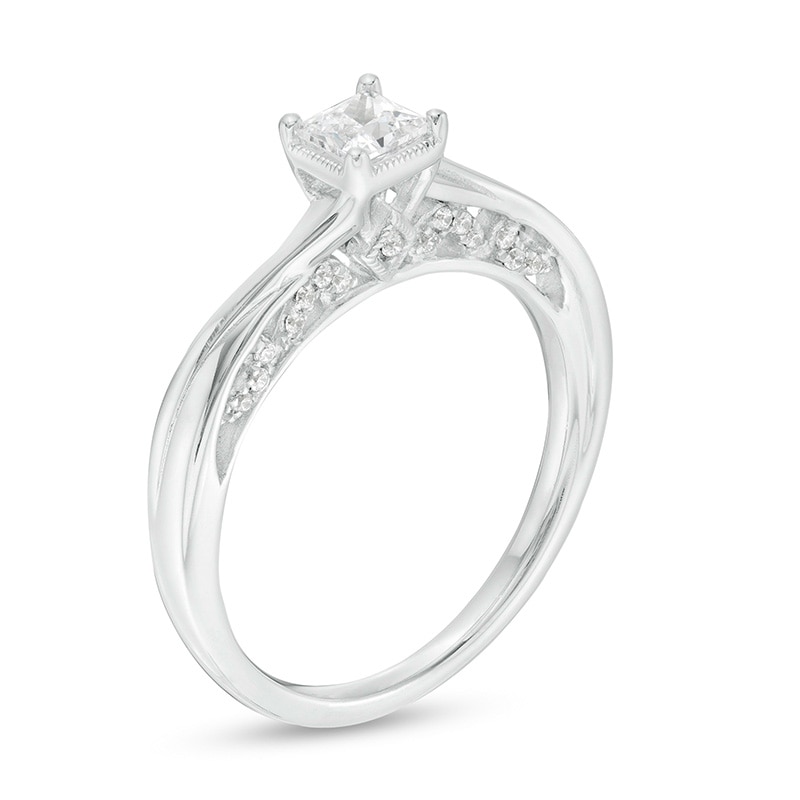 Main Image 3 of Previously Owned - 1/2 CT. T.W. Princess-Cut Diamond Twist Shank Vintage-Style Engagement Ring in 14K White Gold