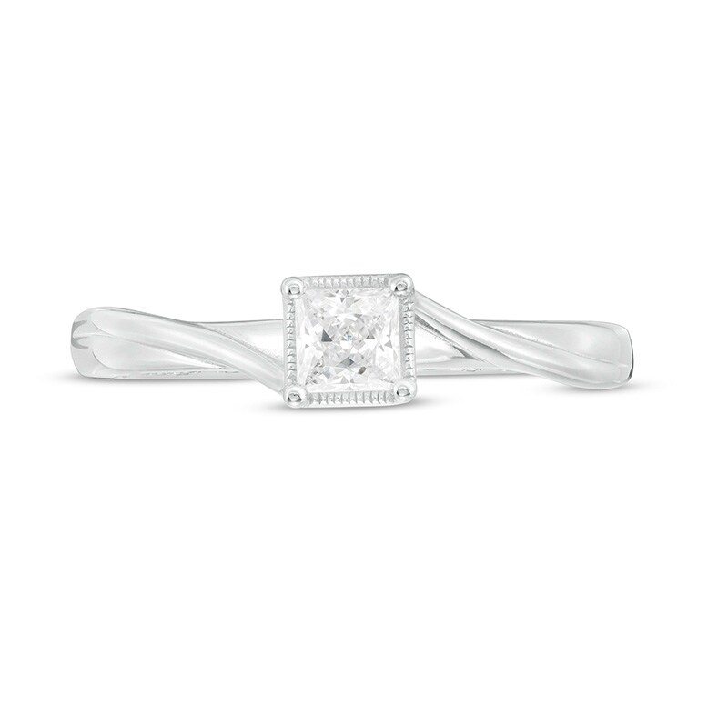 Main Image 4 of Previously Owned - 1/2 CT. T.W. Princess-Cut Diamond Twist Shank Vintage-Style Engagement Ring in 14K White Gold