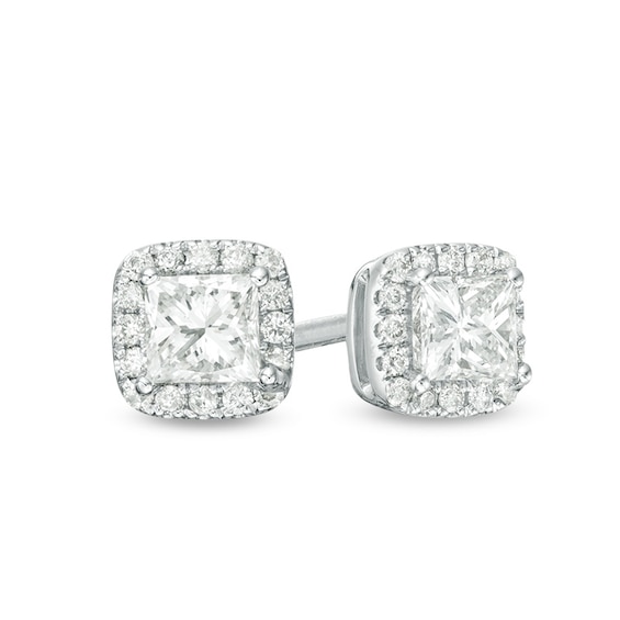 Previously Owned - 1/2 CT. T.w. Princess-Cut Diamond Frame Stud Earrings in 14K White Gold