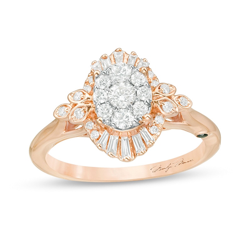 Main Image 1 of Previously Owned - Marilyn Monroe™ Collection 1/2 CT. T.W. Diamond Frame Tri-Sides Engagement Ring in 14K Rose Gold