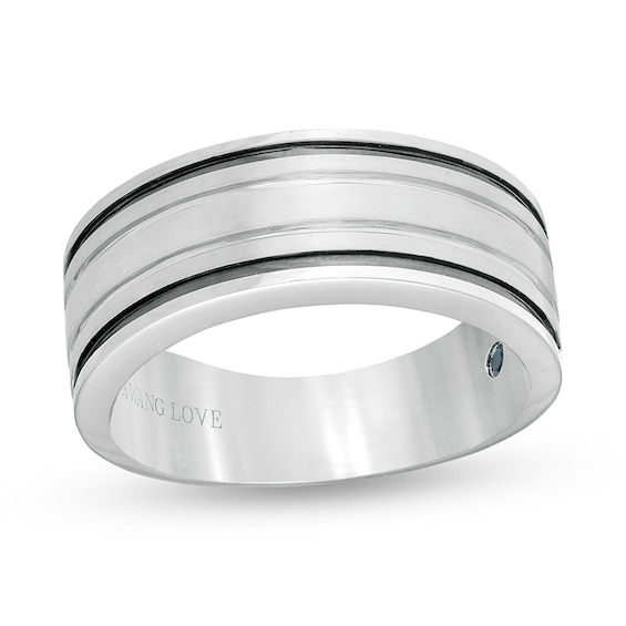 Previously Owned - Vera Wang Men's Grooved Wedding Band in 14K White Gold