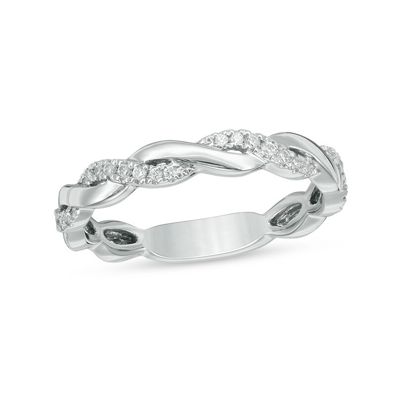 Main Image 1 of Previously Owned - 1/8 CT. T.W. Diamond Twist Anniversary Band in 14K White Gold
