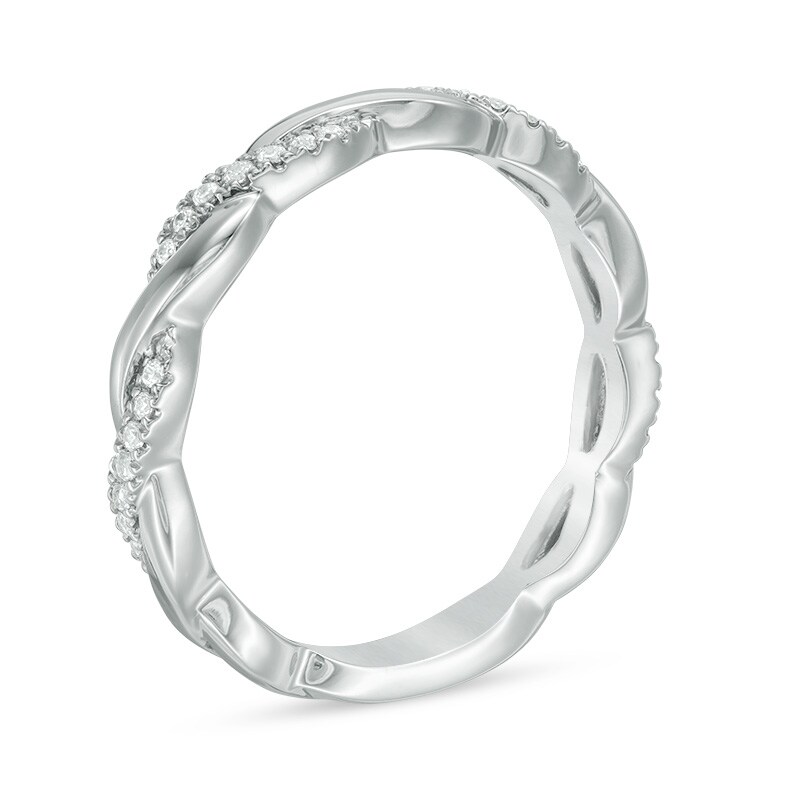 Main Image 2 of Previously Owned - 1/8 CT. T.W. Diamond Twist Anniversary Band in 14K White Gold