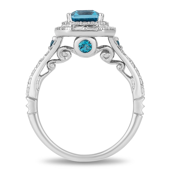 Previously Owned - Enchanted Disney Cinderella London Blue Topaz and 3/4 CT. T.w. Diamond Frame Ring in 14K White Gold