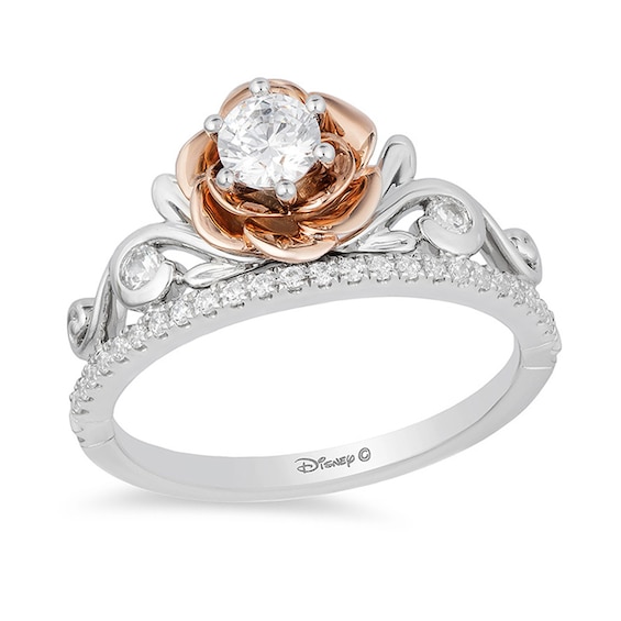 Previously Owned - Enchanted Disney Belle 1/2 CT. T.w. Diamond Rose Tiara Engagement Ring in 14K Two-Tone Gold