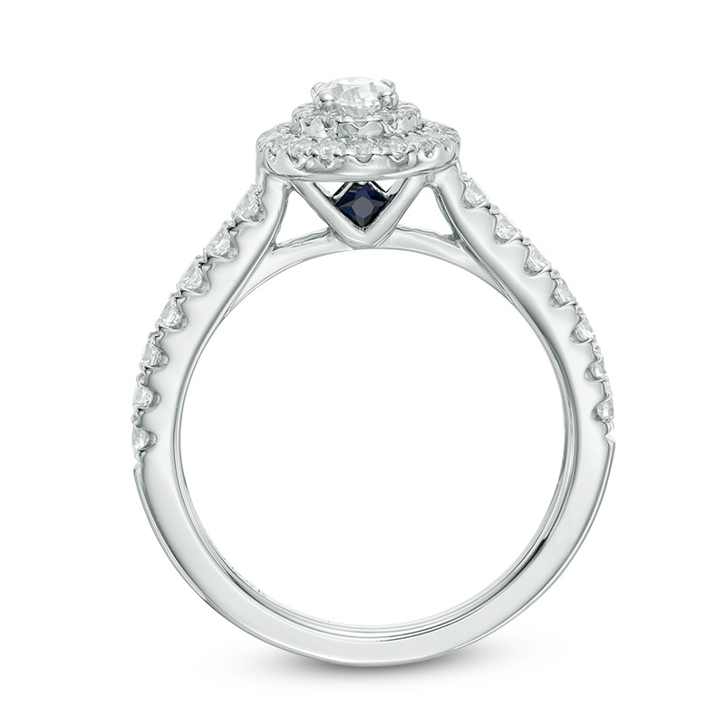 Main Image 3 of Previously Owned - Vera Wang Love Collection 3/4 CT. T.W. Oval Diamond Double Frame Engagement Ring in 14K White Gold