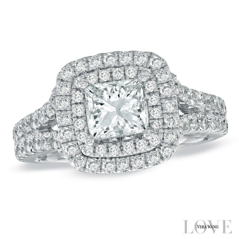 Main Image 1 of Previously Owned - Vera Wang Love Collection 2-1/5 CT. T.W. Princess-Cut Diamond Frame Engagement Ring in 14K White Gold