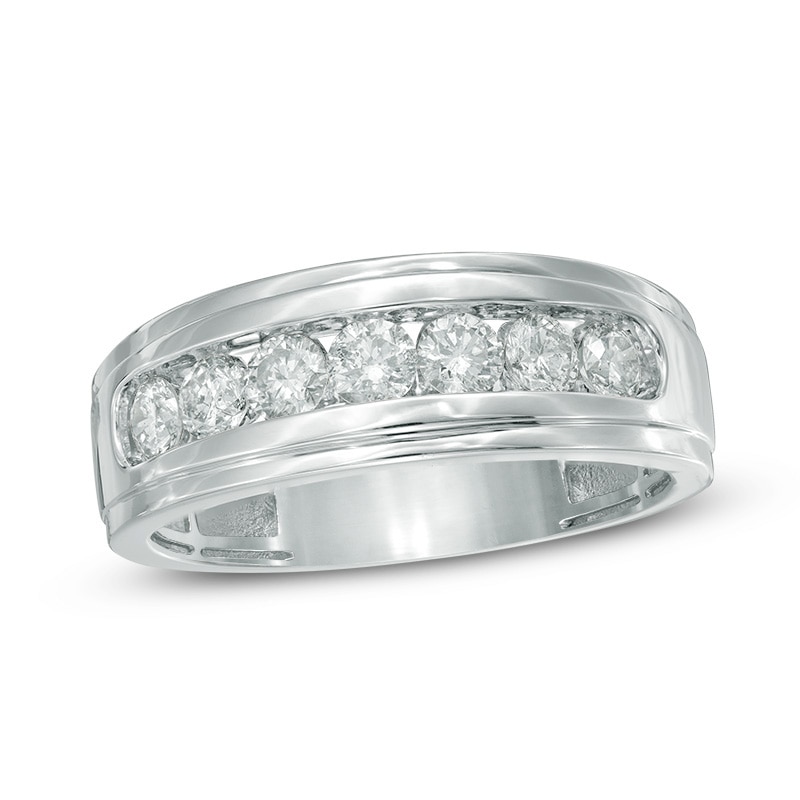 Main Image 1 of Previously Owned - 3/4 CT. T.W. Diamond Seven Stone Step Edge Anniversary Band in 10K White Gold