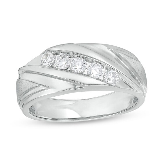 Previously Owned - 1/2 CT. T.w. Diamond Five Stone Slant Band in 10K White Gold