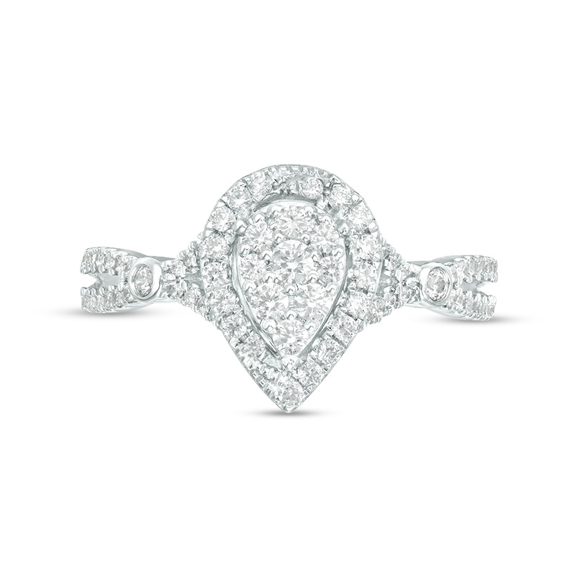 Main Image 4 of Previously Owned - 1/2 CT. T.W. Composite Diamond Pear-Shaped Frame Split Shank Ring in 10K White Gold
