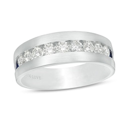 Previously Owned - Vera Wang Men's 1 CT. T.W. Diamond and Sapphire Wedding Band in 14K White Gold