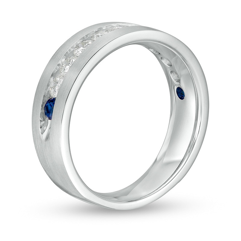 Main Image 3 of Previously Owned - Vera Wang Men's 1 CT. T.W. Diamond and Sapphire Wedding Band in 14K White Gold