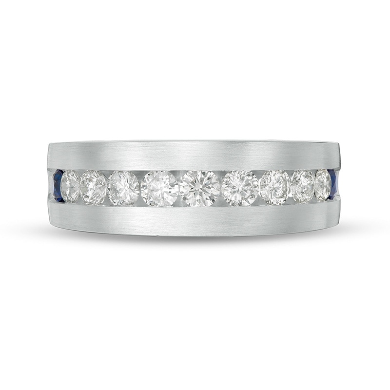 Main Image 4 of Previously Owned - Vera Wang Men's 1 CT. T.W. Diamond and Sapphire Wedding Band in 14K White Gold