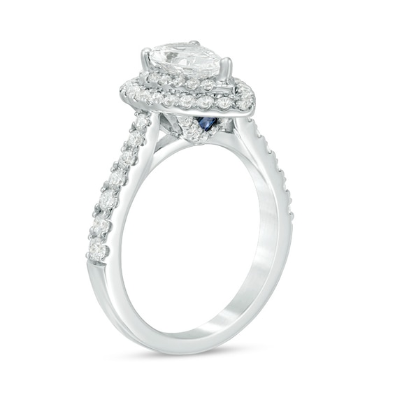 Previously Owned - Vera Wang Love Collection 1-3/4 CT. T.w. Pear Diamond Frame Engagement Ring in 14K White Gold (I/Si2)