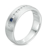 Thumbnail Image 2 of Previously Owned - Vera Wang Men's 1/4 CT. T.W. Diamond and Sapphire Wedding Band in 14K White Gold