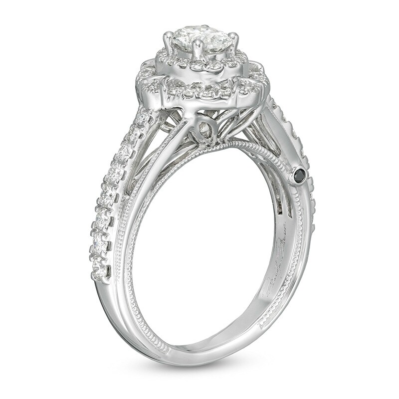 Main Image 3 of Previously Owned - Marilyn Monroe™ Collection 1 CT. T.W. Oval Diamond Double Frame Ornate Engagement Ring in 14K White Gold