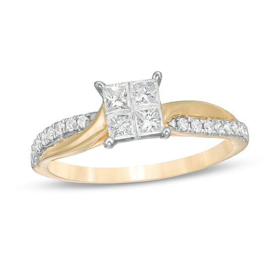Previously Owned - 1/2 CT. T.w. Princess-Cut Quad Diamond Twist Shank Engagement Ring in 14K Gold
