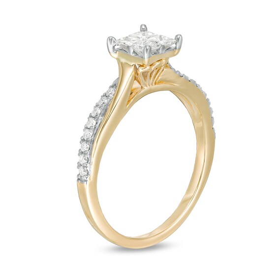 Previously Owned - 1/2 CT. T.w. Princess-Cut Quad Diamond Twist Shank Engagement Ring in 14K Gold