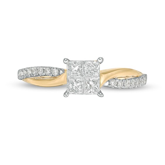Previously Owned - 1/2 CT. T.w. Princess-Cut Quad Diamond Twist Shank Engagement Ring in 14K Gold