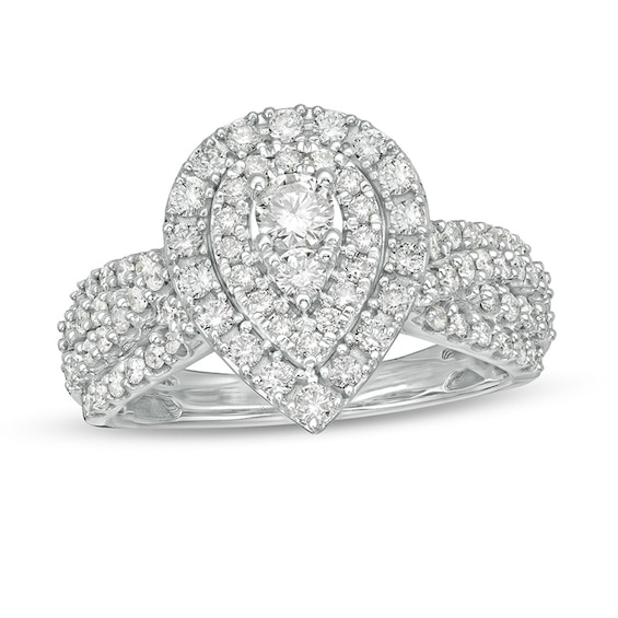 Previously Owned - 1 CT. T.w. Composite Pear Diamond Frame Tiered Shank Engagement Ring in 10K White Gold