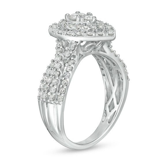 Previously Owned - 1 CT. T.w. Composite Pear Diamond Frame Tiered Shank Engagement Ring in 10K White Gold