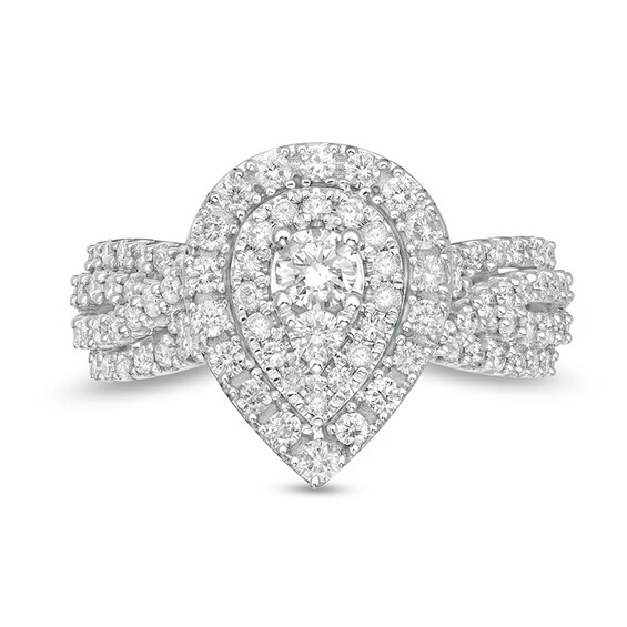 Previously Owned - 1 CT. T.w. Composite Pear Diamond Frame Tiered Shank Engagement Ring in 10K White Gold