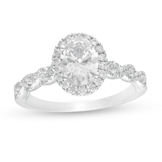Previously Owned - 1-3/8 CT. T.w. GIA-Graded Oval Diamond Frame Vintage-Style Engagement Ring in 14K White Gold (I/Si2)