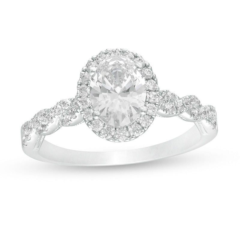 Main Image 1 of Previously Owned - 1-3/8 CT. T.W. GIA-Graded Oval Diamond Frame Vintage-Style Engagement Ring in 14K White Gold (I/SI2)