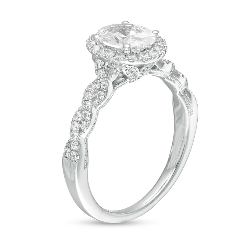 Main Image 3 of Previously Owned - 1-3/8 CT. T.W. GIA-Graded Oval Diamond Frame Vintage-Style Engagement Ring in 14K White Gold (I/SI2)