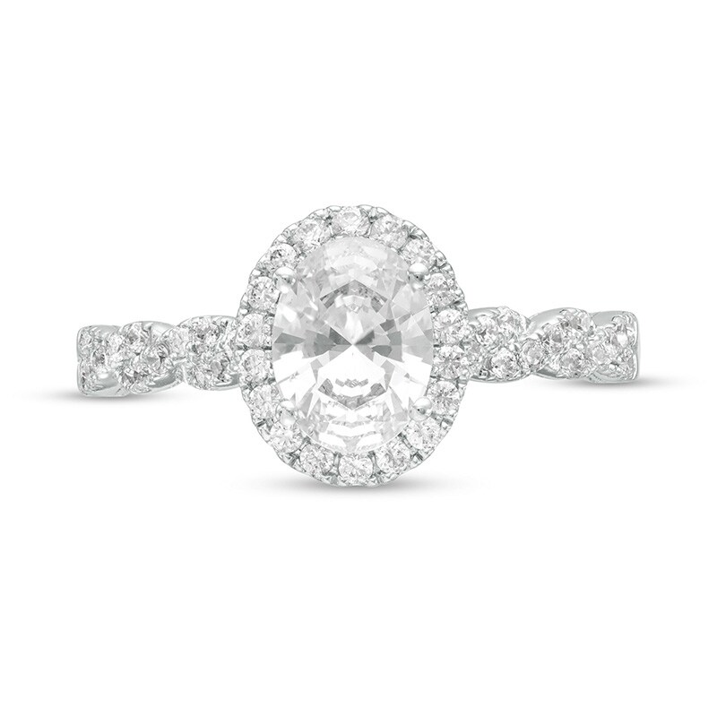 Main Image 4 of Previously Owned - 1-3/8 CT. T.W. GIA-Graded Oval Diamond Frame Vintage-Style Engagement Ring in 14K White Gold (I/SI2)
