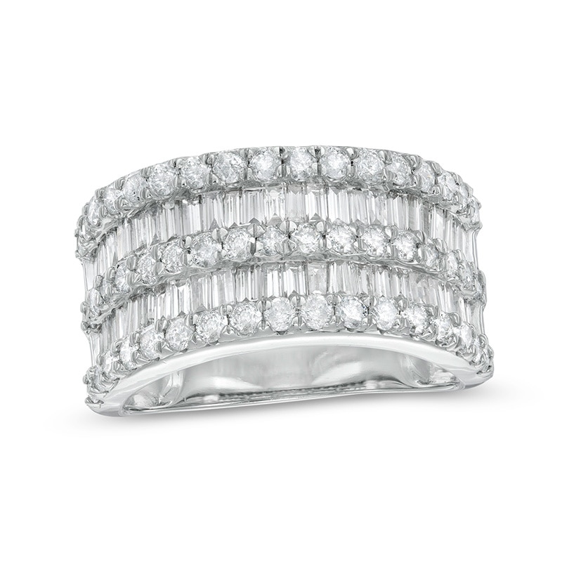 Main Image 1 of Previously Owned - 2 CT. T.W. Baguette and Round Diamond Multi-Row Ring in 10K White Gold