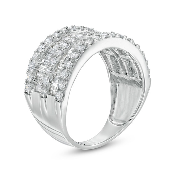 Previously Owned - 2 CT. T.w. Baguette and Round Diamond Multi-Row Ring in 10K White Gold