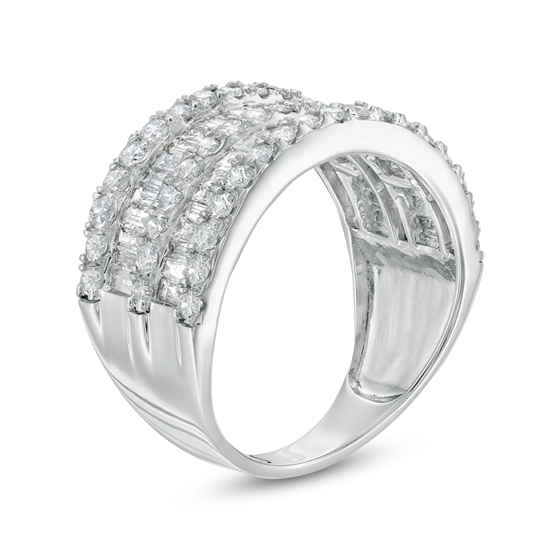 Main Image 3 of Previously Owned - 2 CT. T.W. Baguette and Round Diamond Multi-Row Ring in 10K White Gold