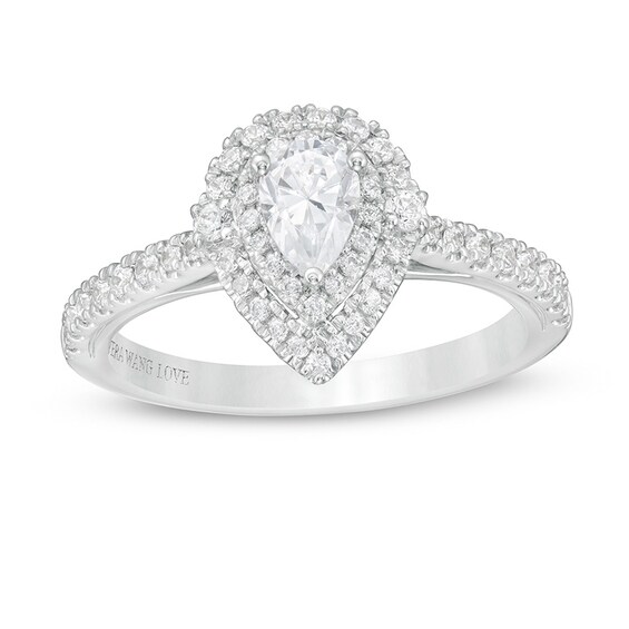 Previously Owned - Vera Wang Love Collection 3/4 CT. T.w. Pear-Shaped Diamond Frame Engagement Ring in 14K White Gold