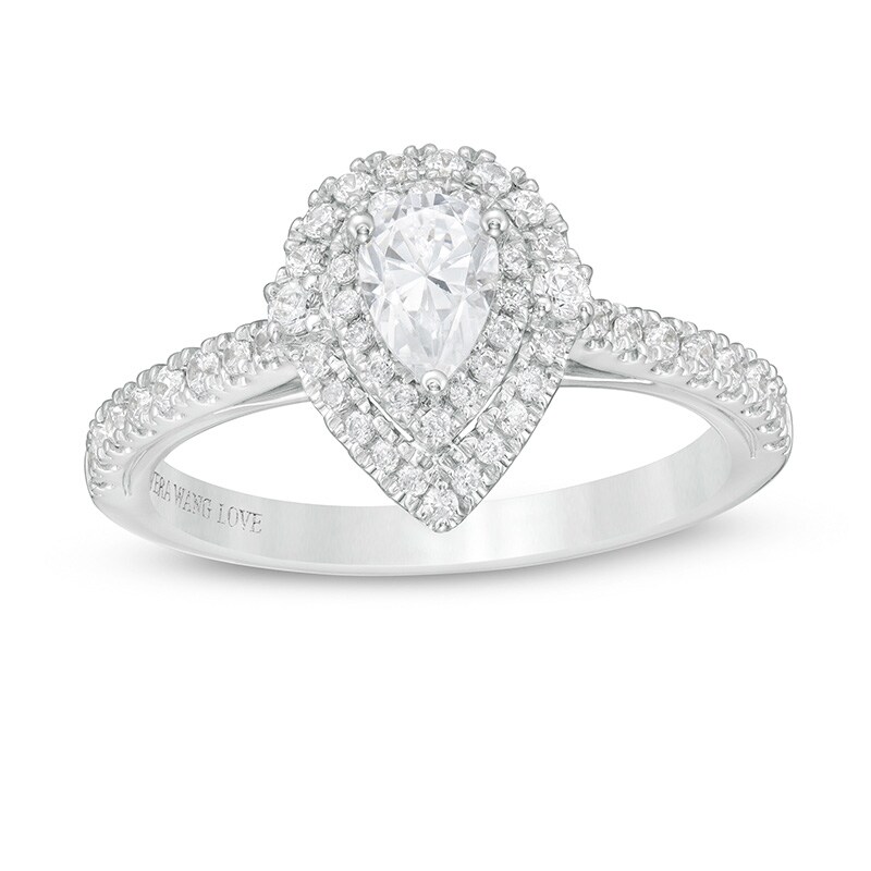 Main Image 1 of Previously Owned - Vera Wang Love Collection 3/4 CT. T.W. Pear-Shaped Diamond Frame Engagement Ring in 14K White Gold