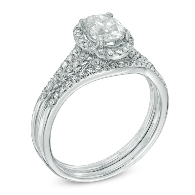 Main Image 2 of Previously Owned - 1-1/6 CT. T.W. Oval Diamond Frame Bridal Set in 14K White Gold