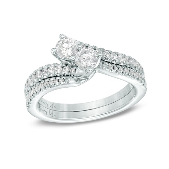 Previously Owned - Ever UsÂ® 1-1/2 CT. T.w. Two-Stone Diamond Bypass Ring in 14K White Gold