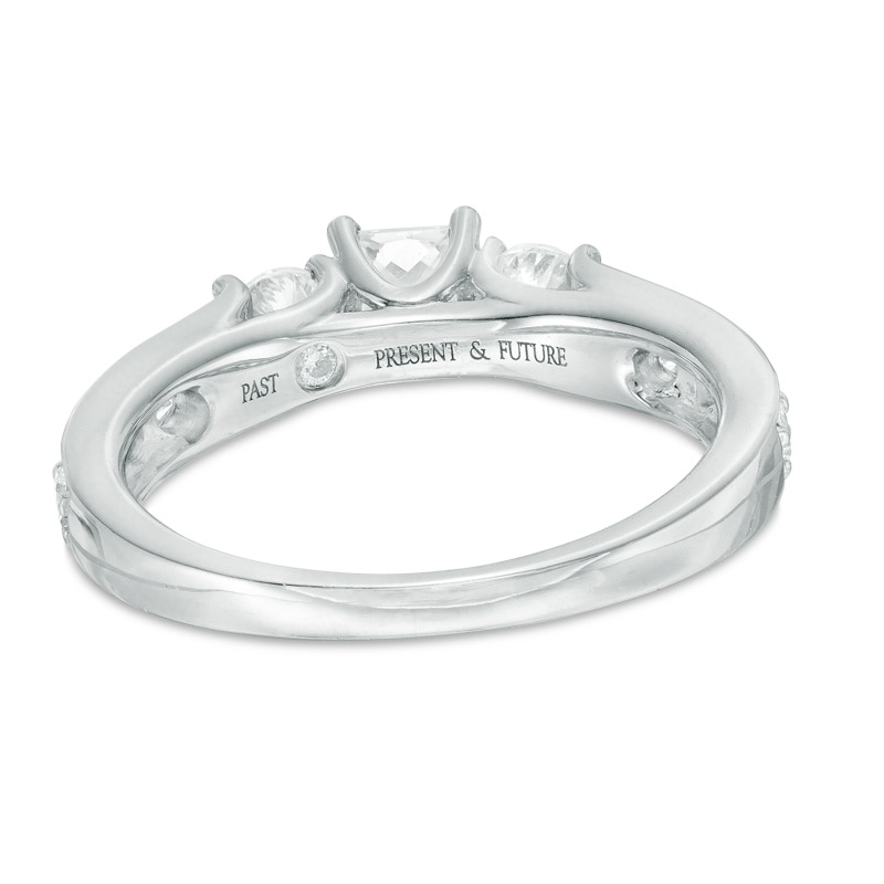 Main Image 3 of Previously Owned - 1-1/2 CT. T.W. Princess-Cut Diamond Past Present Future® Bridal Set in 14K White Gold
