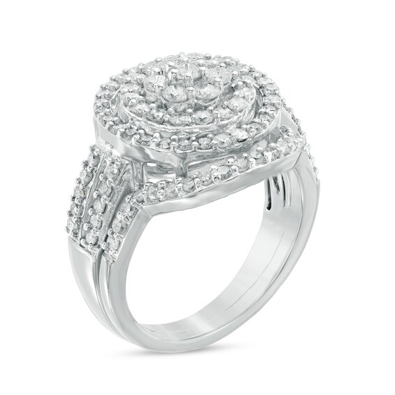 Previously Owned - 1-1/8 CT. T.w. Composite Diamond Double Frame Bridal Set in 10K White Gold
