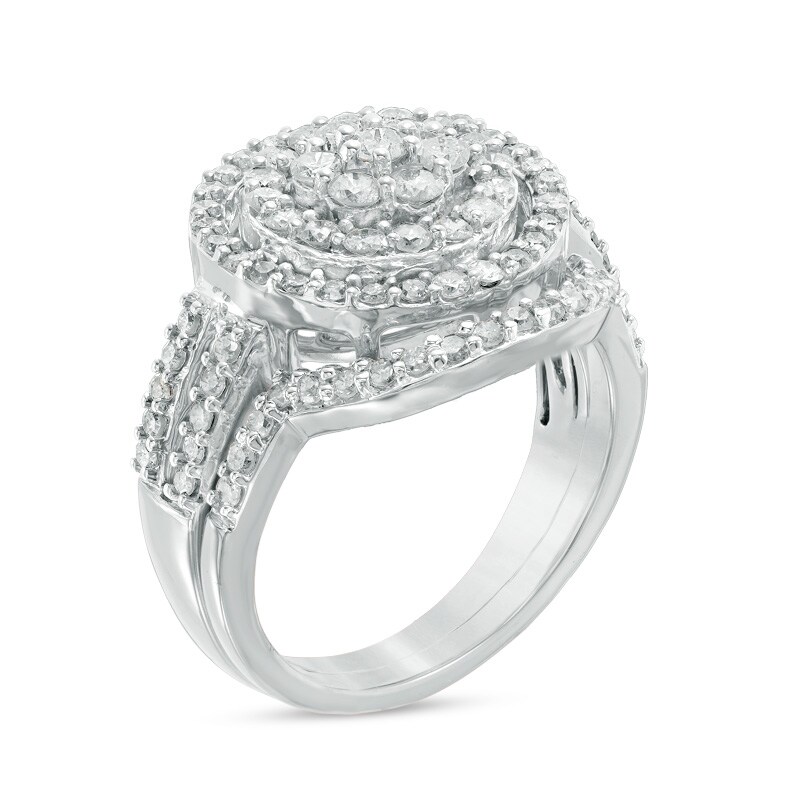 Main Image 2 of Previously Owned - 1-1/8 CT. T.W. Composite Diamond Double Frame Bridal Set in 10K White Gold