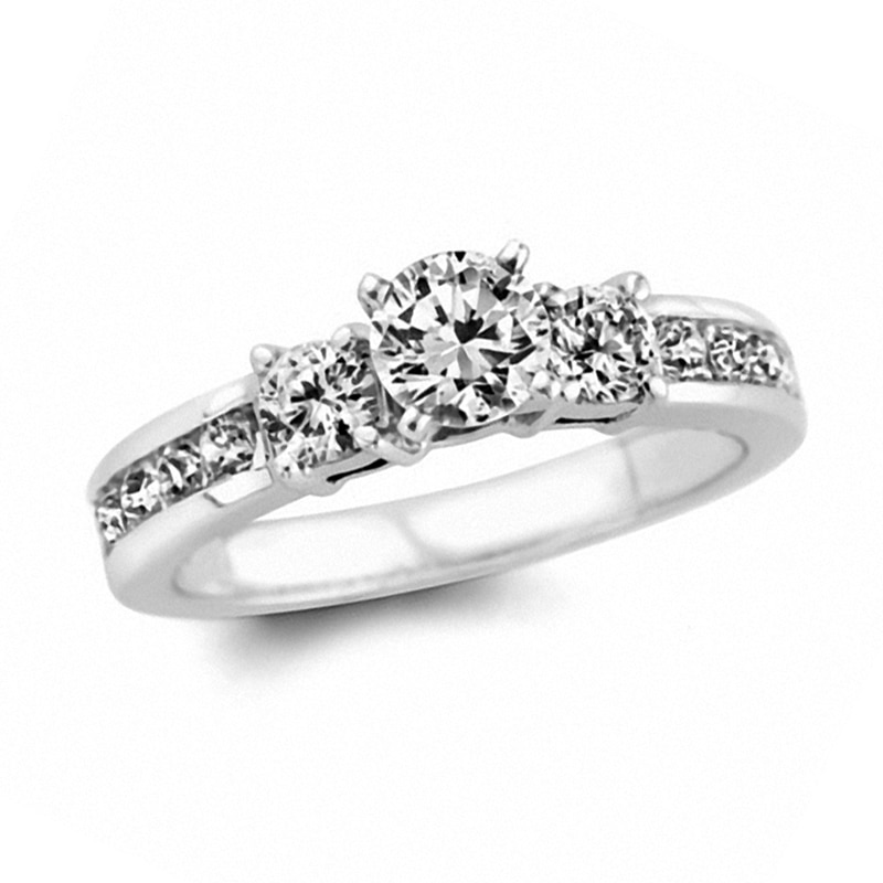 Main Image 1 of Previously Owned - 1 CT. T.W. Diamond Three Stone Engagement Ring in 14K White Gold (I/SI2)