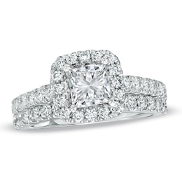 Previously Owned - Vera Wang Love Collection 2 CT. T.W. Princess-Cut Diamond Frame Bridal Set in 14K White Gold