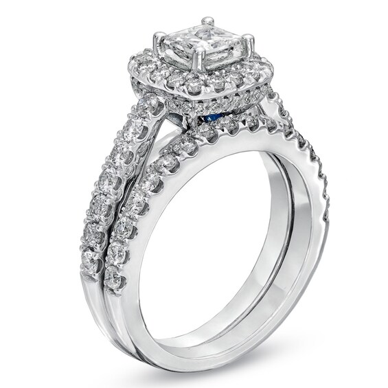 Previously Owned - Vera Wang Love Collection 2 CT. T.w. Princess-Cut Diamond Frame Bridal Set in 14K White Gold