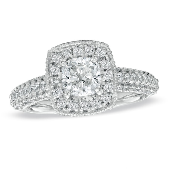 Previously Owned - Vera Wang Love Collection 2 CT. T.w. Cushion-Cut Diamond Frame Engagement Ring in 14K White Gold