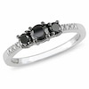 Thumbnail Image 1 of Previously Owned - 1/2 CT. T.W. Black Diamond Three Stone Ring in 10K White Gold with Diamond Accents