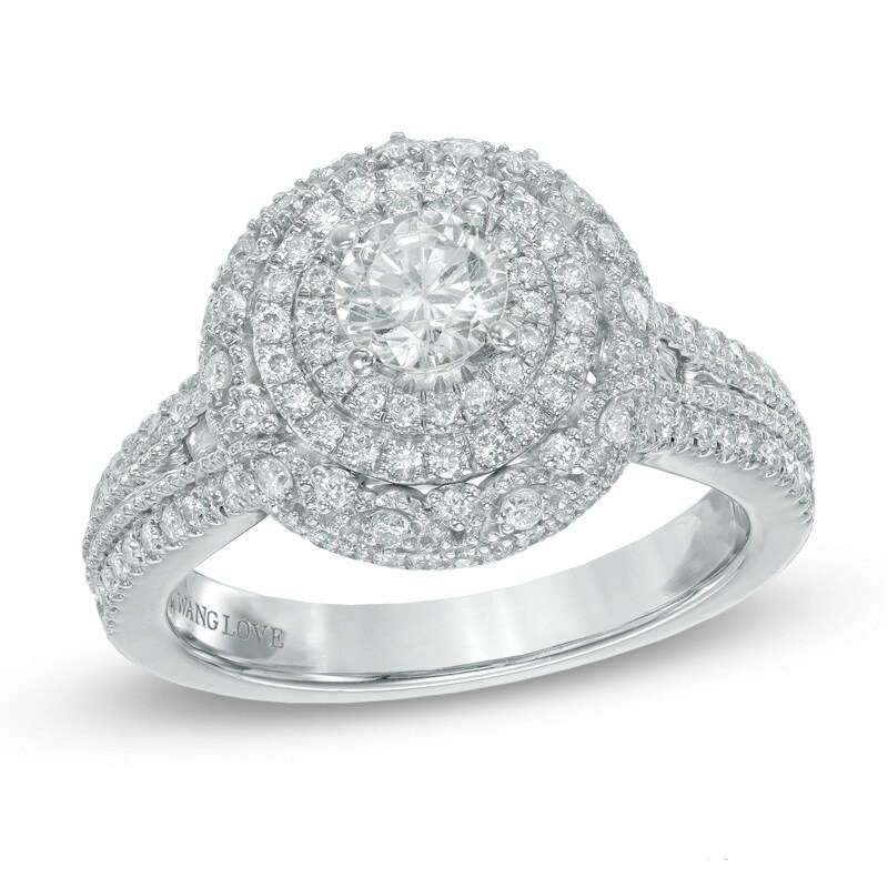 Main Image 1 of Previously Owned - Vera Wang Love Collection 1 CT. T.W. Diamond Triple Frame Engagement Ring in 14K White Gold