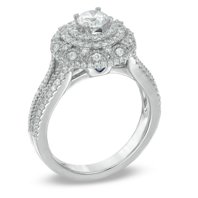 Main Image 2 of Previously Owned - Vera Wang Love Collection 1 CT. T.W. Diamond Triple Frame Engagement Ring in 14K White Gold